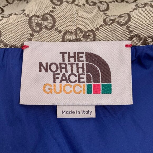 Gucci x The North Face Brown logo jacquard hooded drawstring shearling jacket - Picture 8 of 8